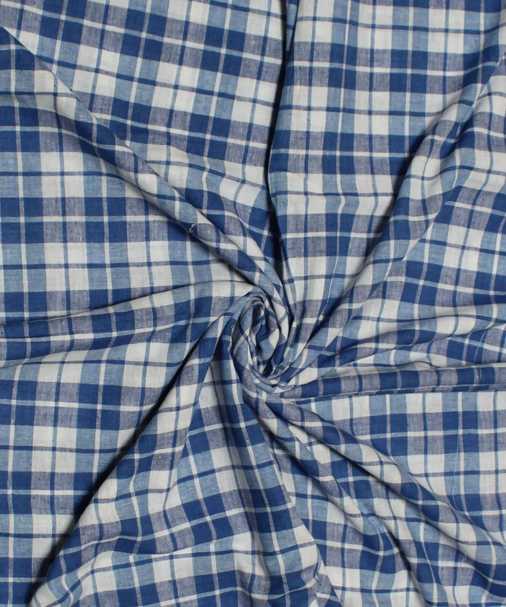 0.4m Checks blue and white handwoven cotton fabric