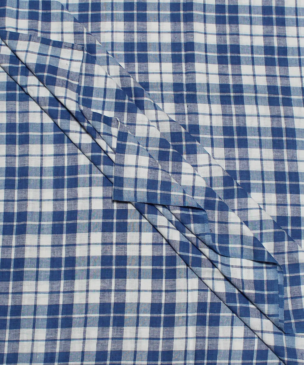 0.4m Checks blue and white handwoven cotton fabric