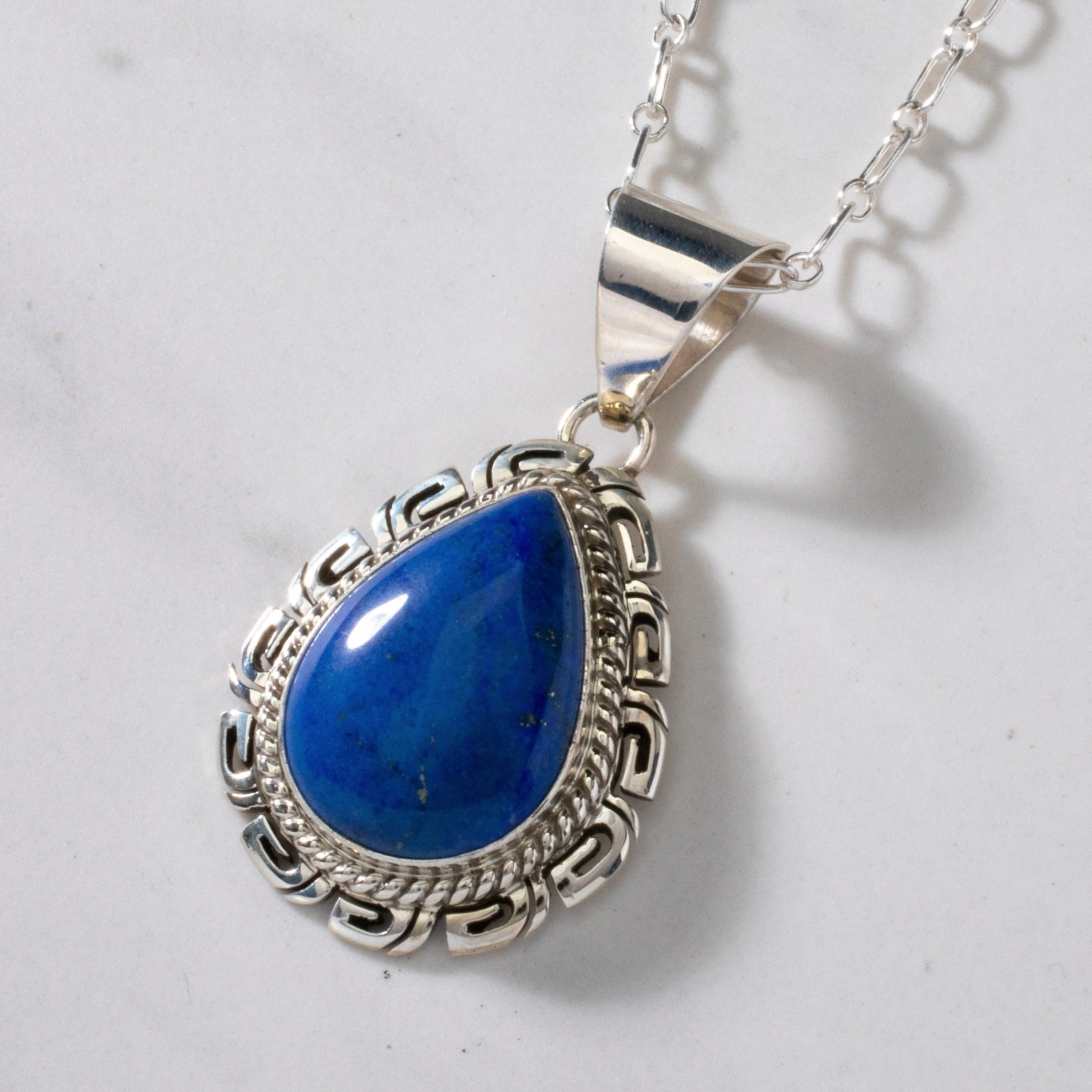 20 R. Hoskie Dine Lapis Teardrop USA Native American Made 925 Sterling Silver Necklace