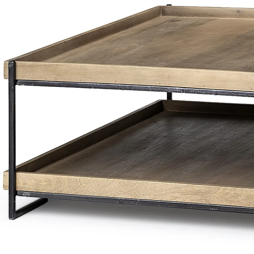 46 Natural And Black Rectangular Coffee Table With Shelf