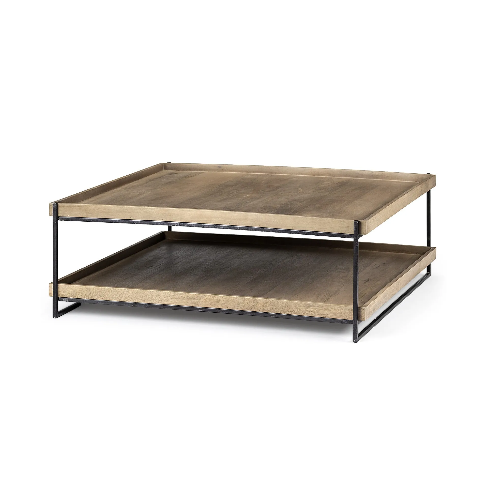 46 Natural And Black Rectangular Coffee Table With Shelf