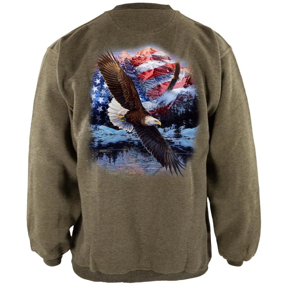 4th Of July American Flag Bald Eagle Henley Mens Pullover Sweatshirt