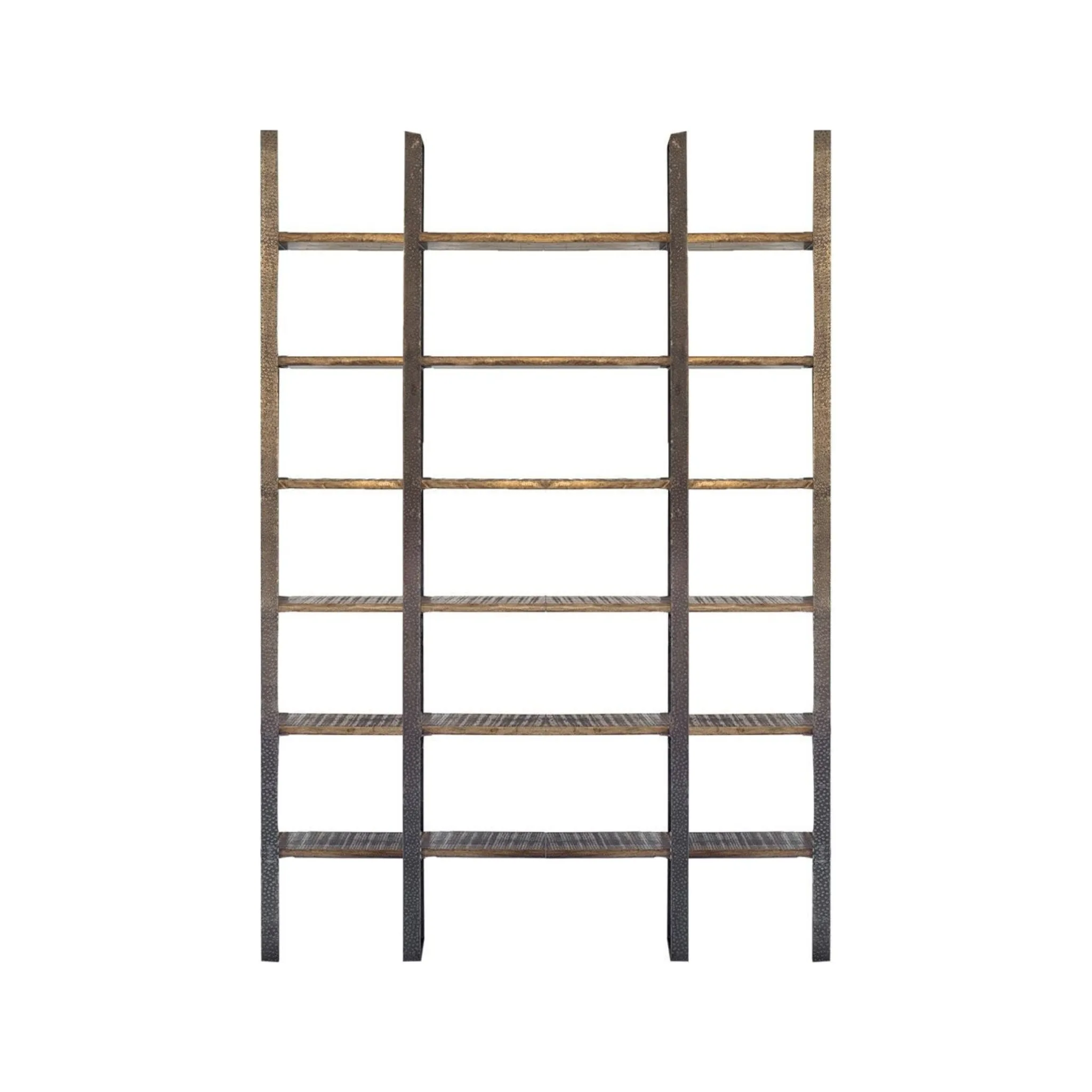 90 Brown Wood and Iron Six Tier Shelving Unit