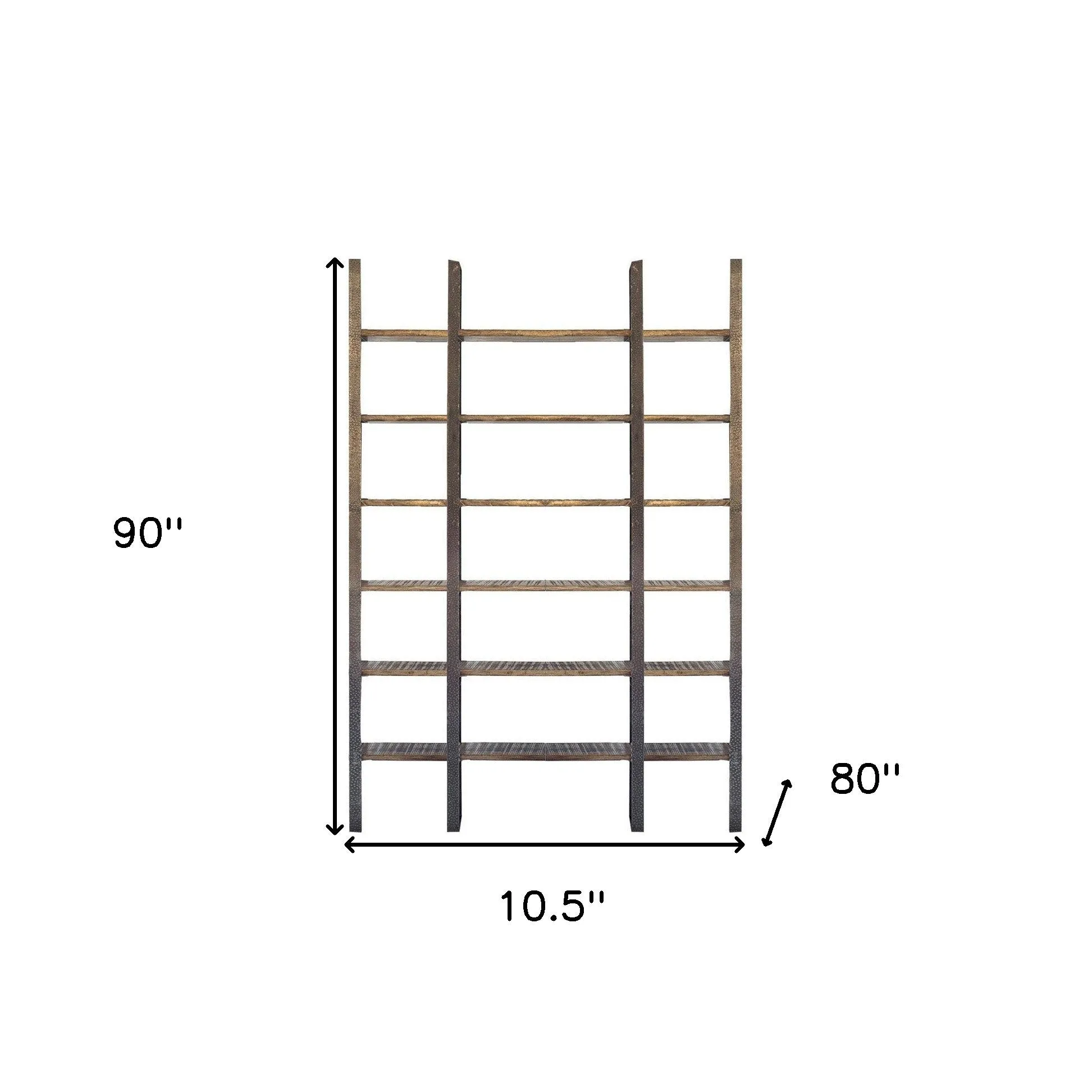 90 Brown Wood and Iron Six Tier Shelving Unit