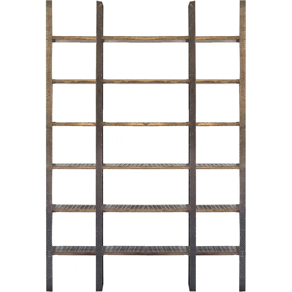 90 Brown Wood and Iron Six Tier Shelving Unit