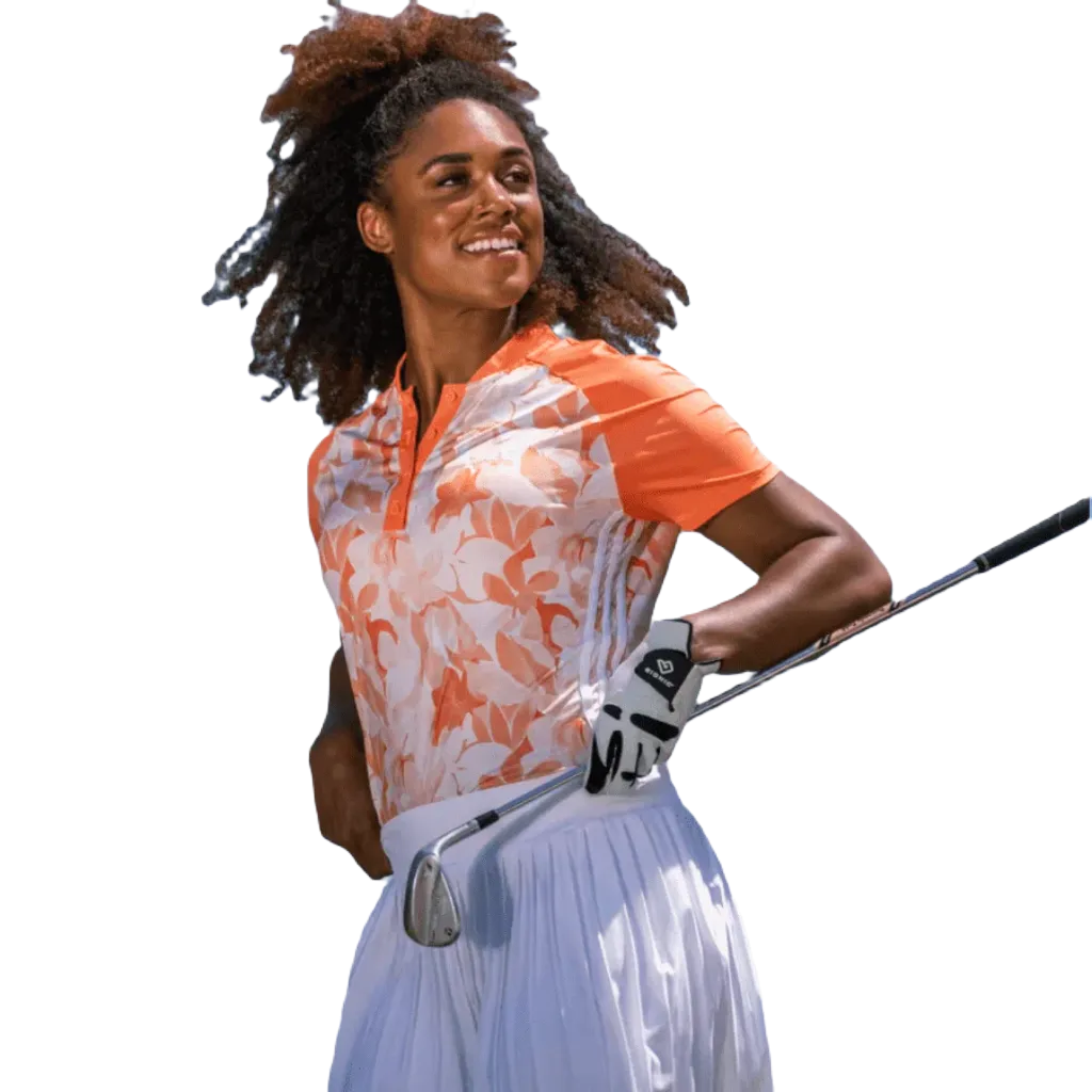 Adidas Ladies Floral Golf Polo Shirt - Orange