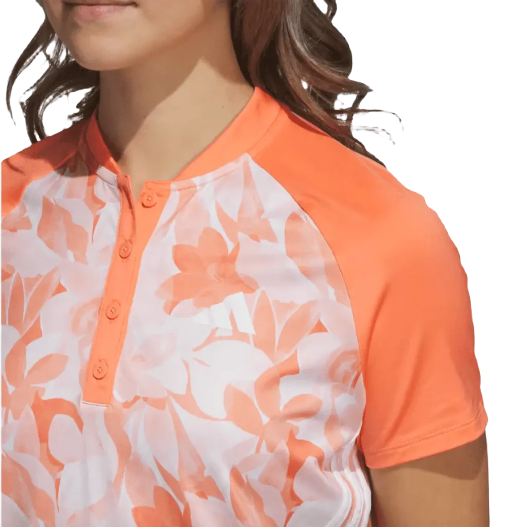 Adidas Ladies Floral Golf Polo Shirt - Orange