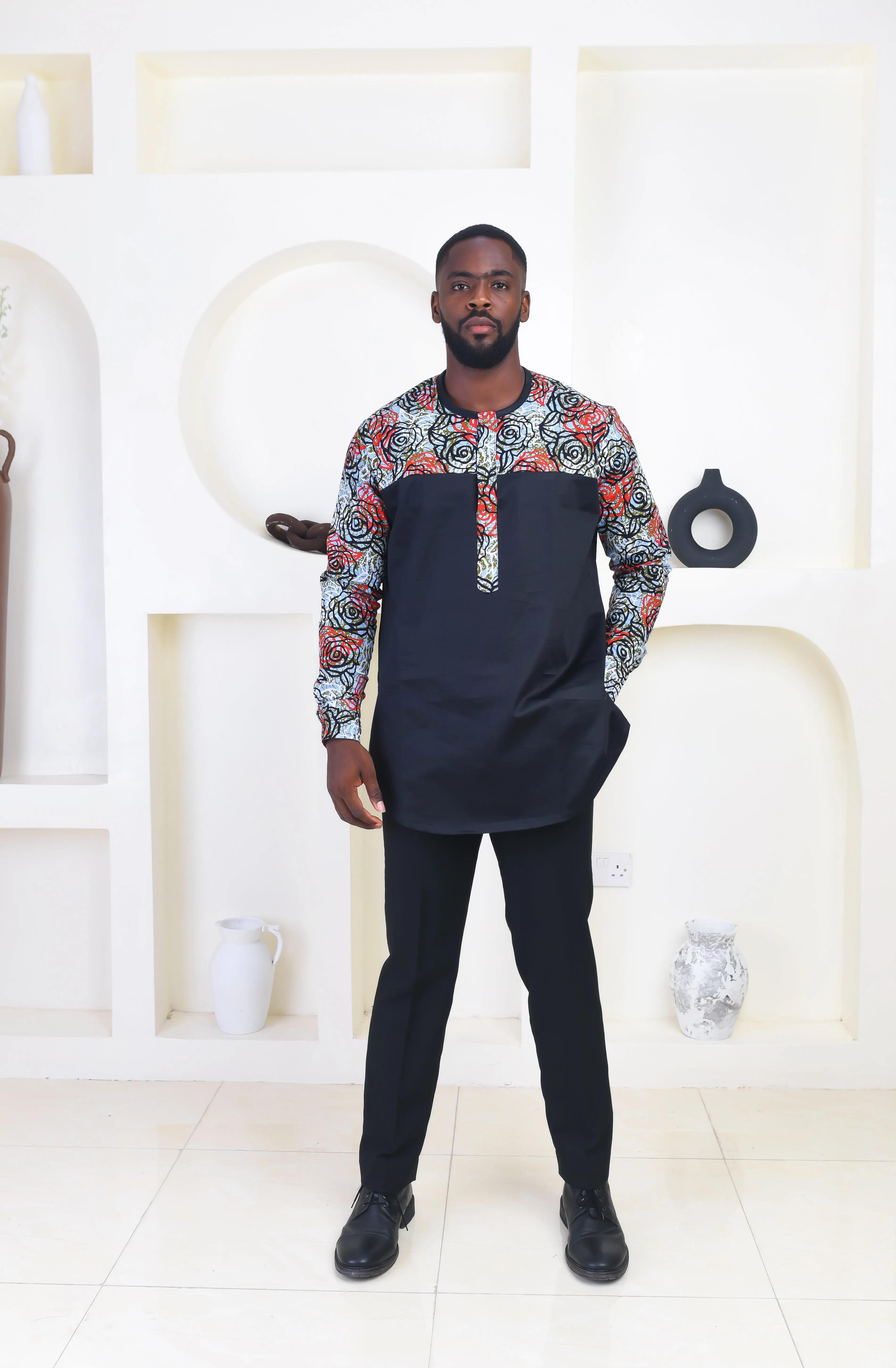 African Print Long Sleeve Kaftan Top for Men - Ifeoluwa