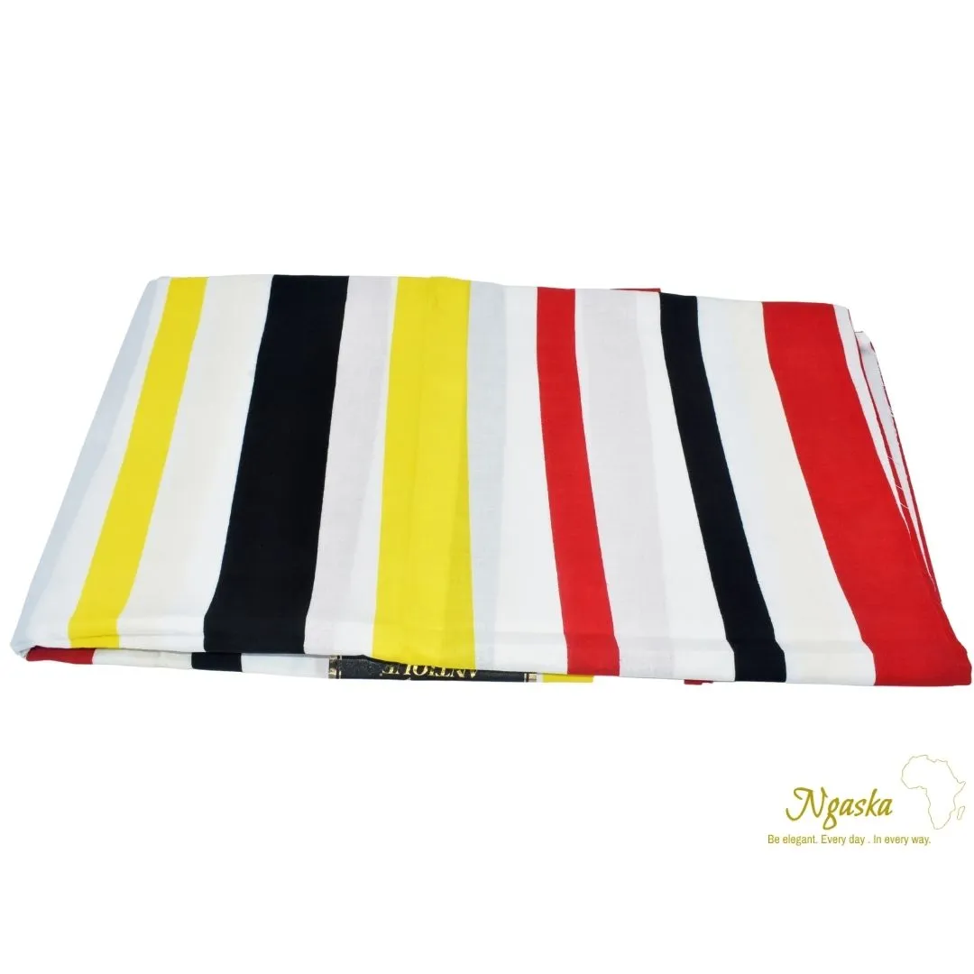 African wax, Ankara, Black, White and Red Stripes - CA 12