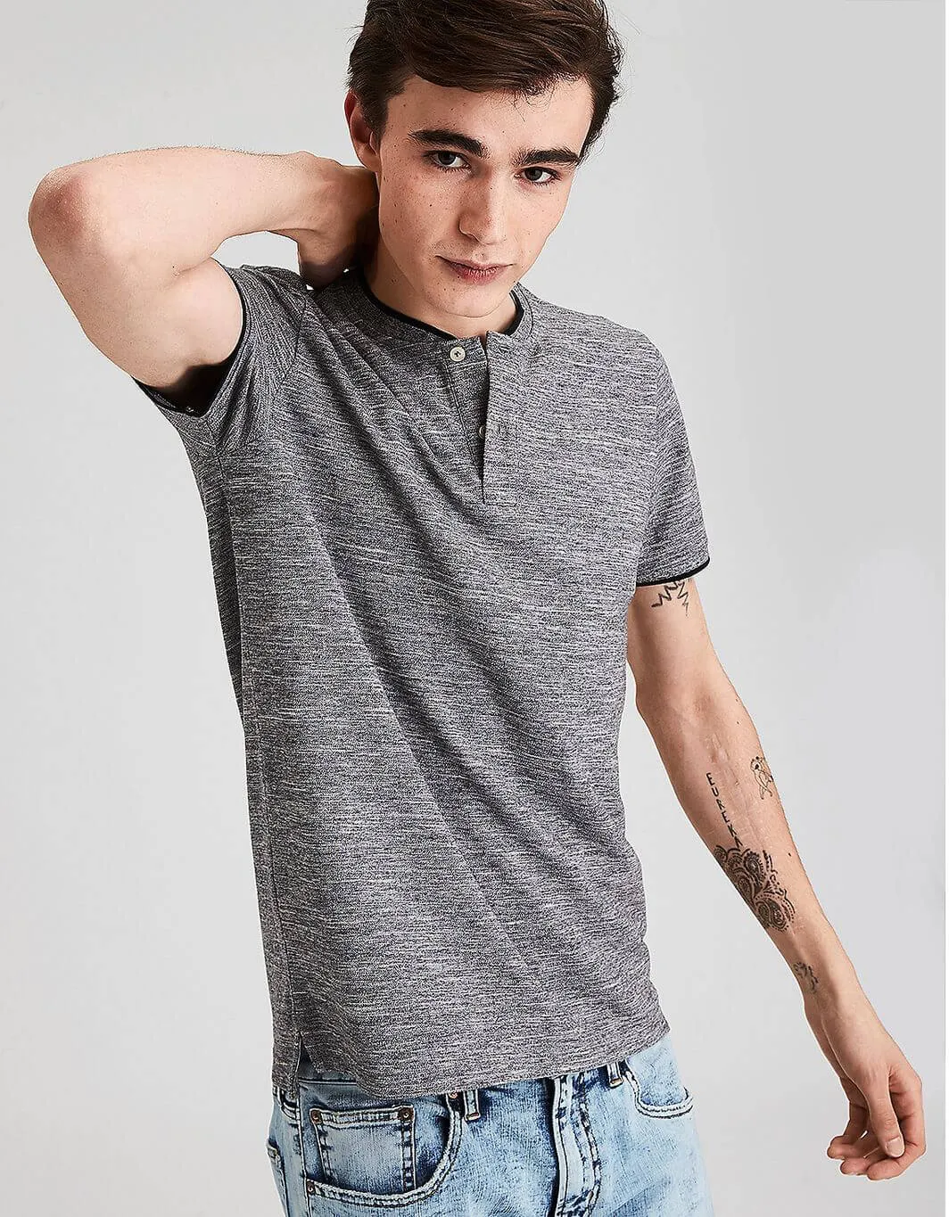 American Eagle Grey French Collar Polo