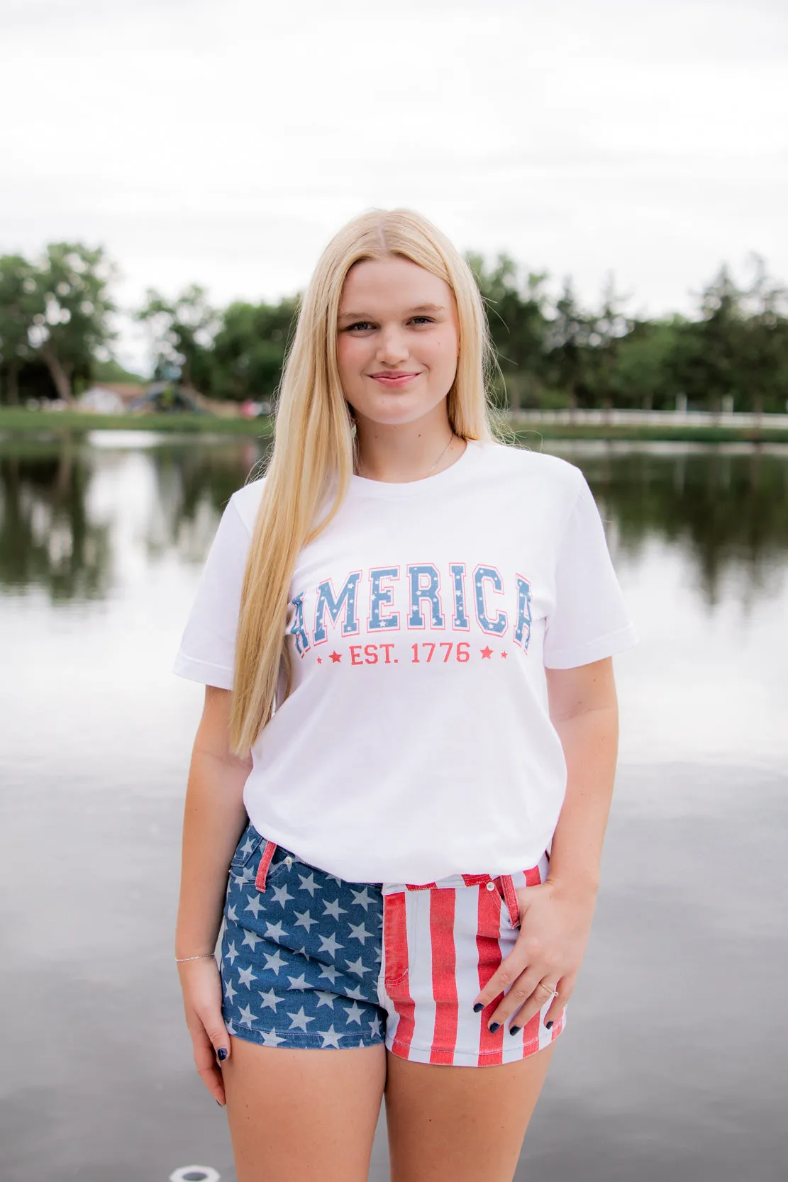 American Flag Denim Shorts