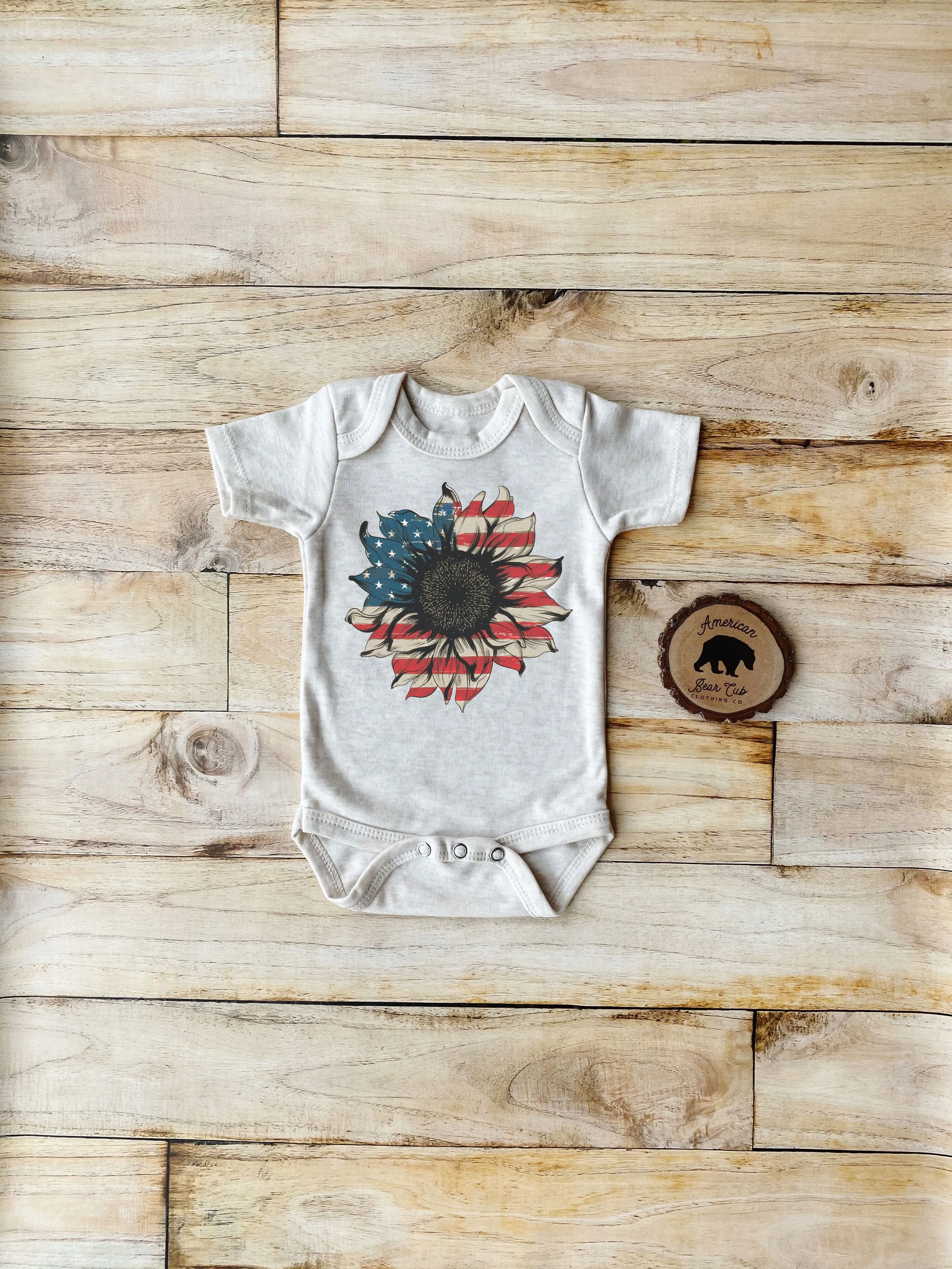 American Flag Sunflower Bodysuits, Shirts & Raglans for Baby, Toddler & Youth