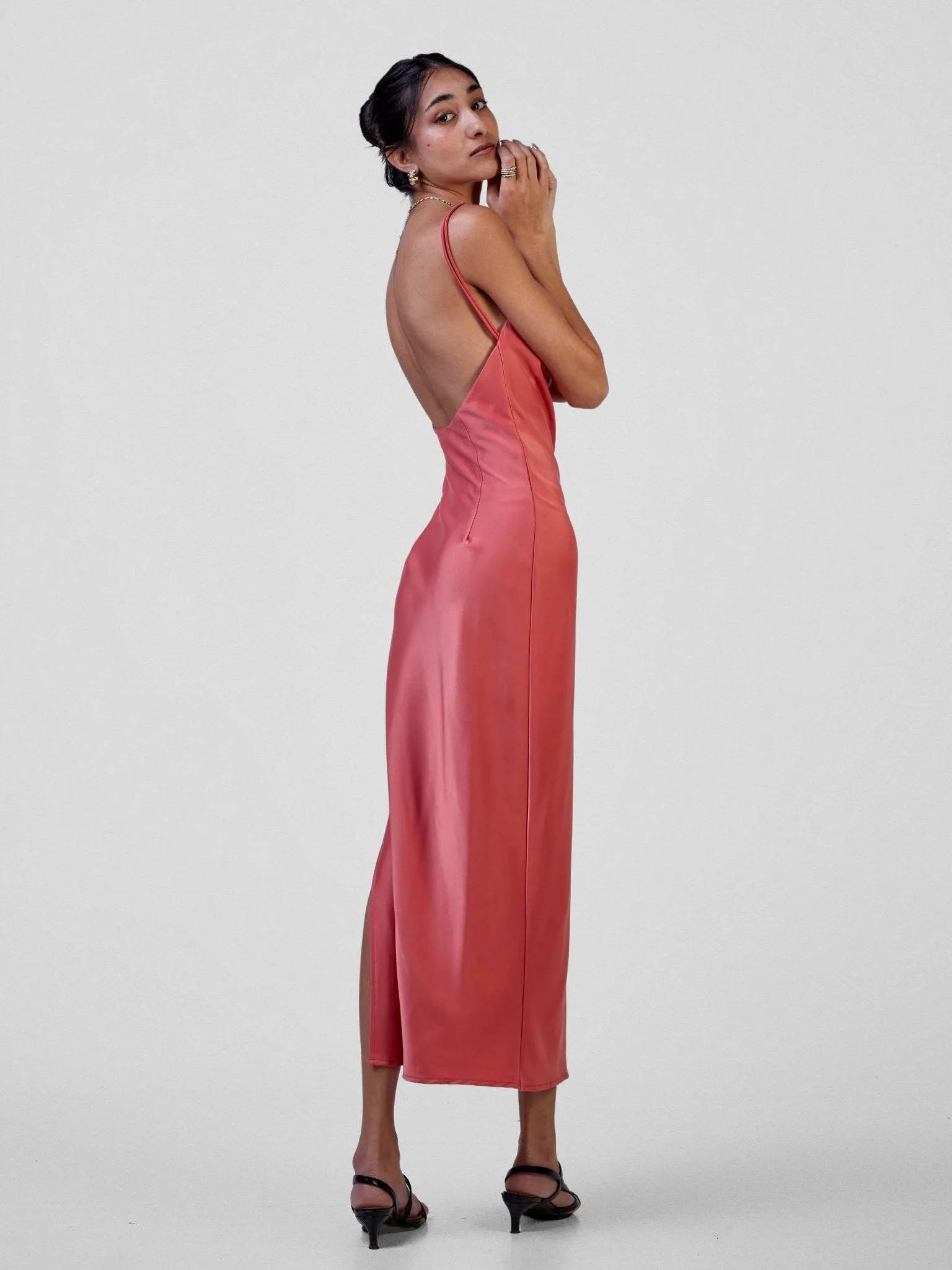 Anika Long Satin Double Strap Dress - Blush Pink