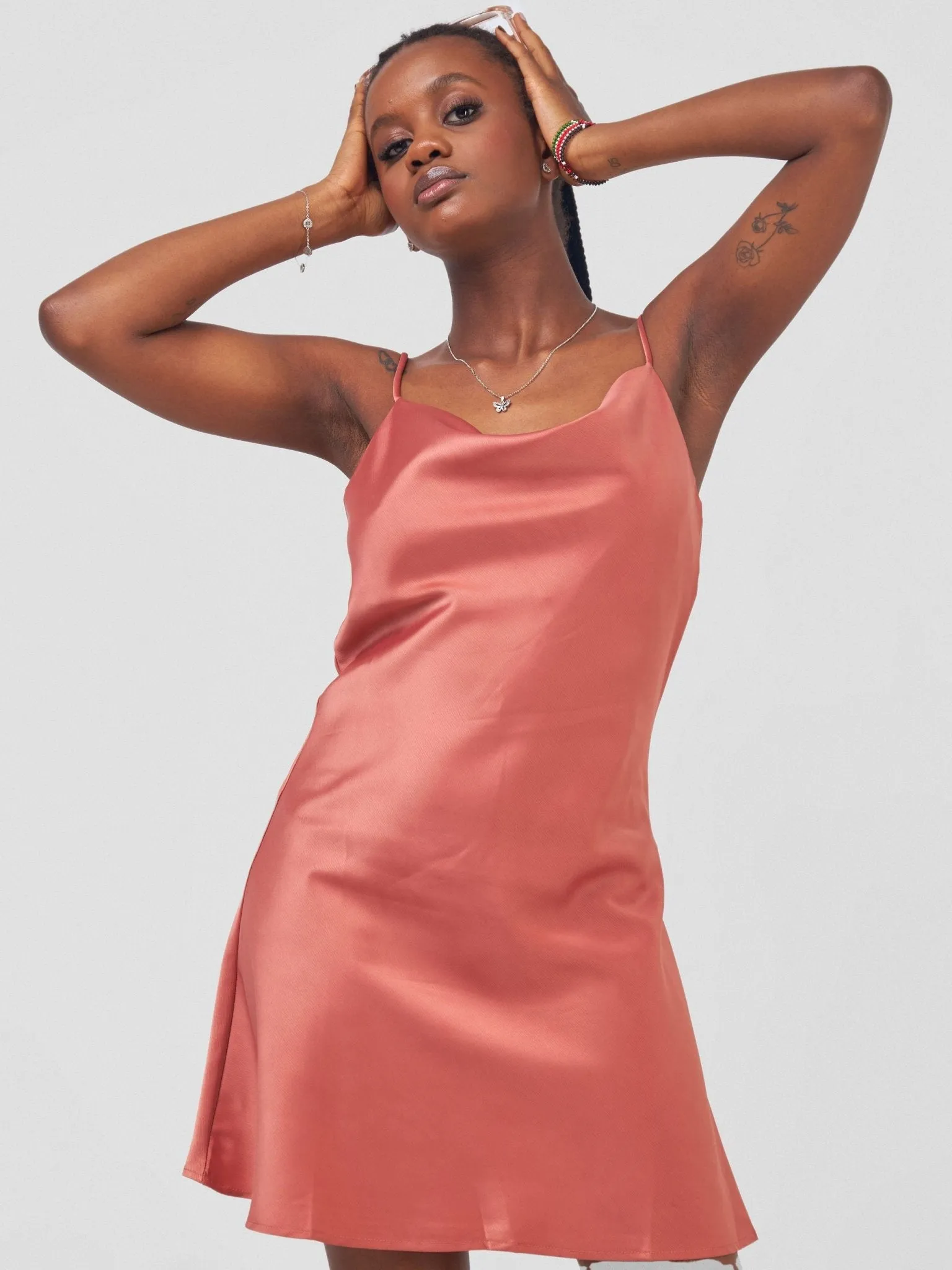 Anika Trisha Spaghetti Strap Satin Midi Dress - Rust