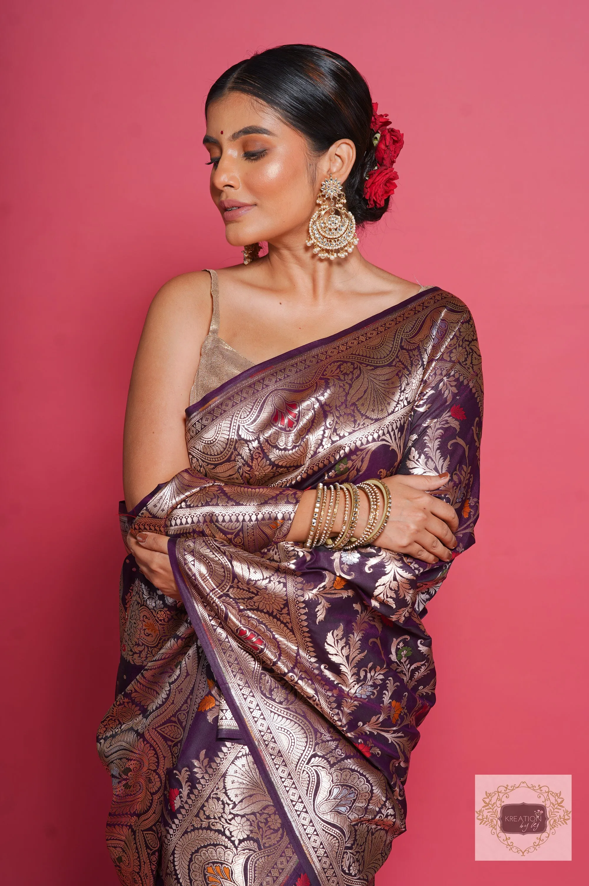 Aubergine Banarasi Kataan Silk Saree