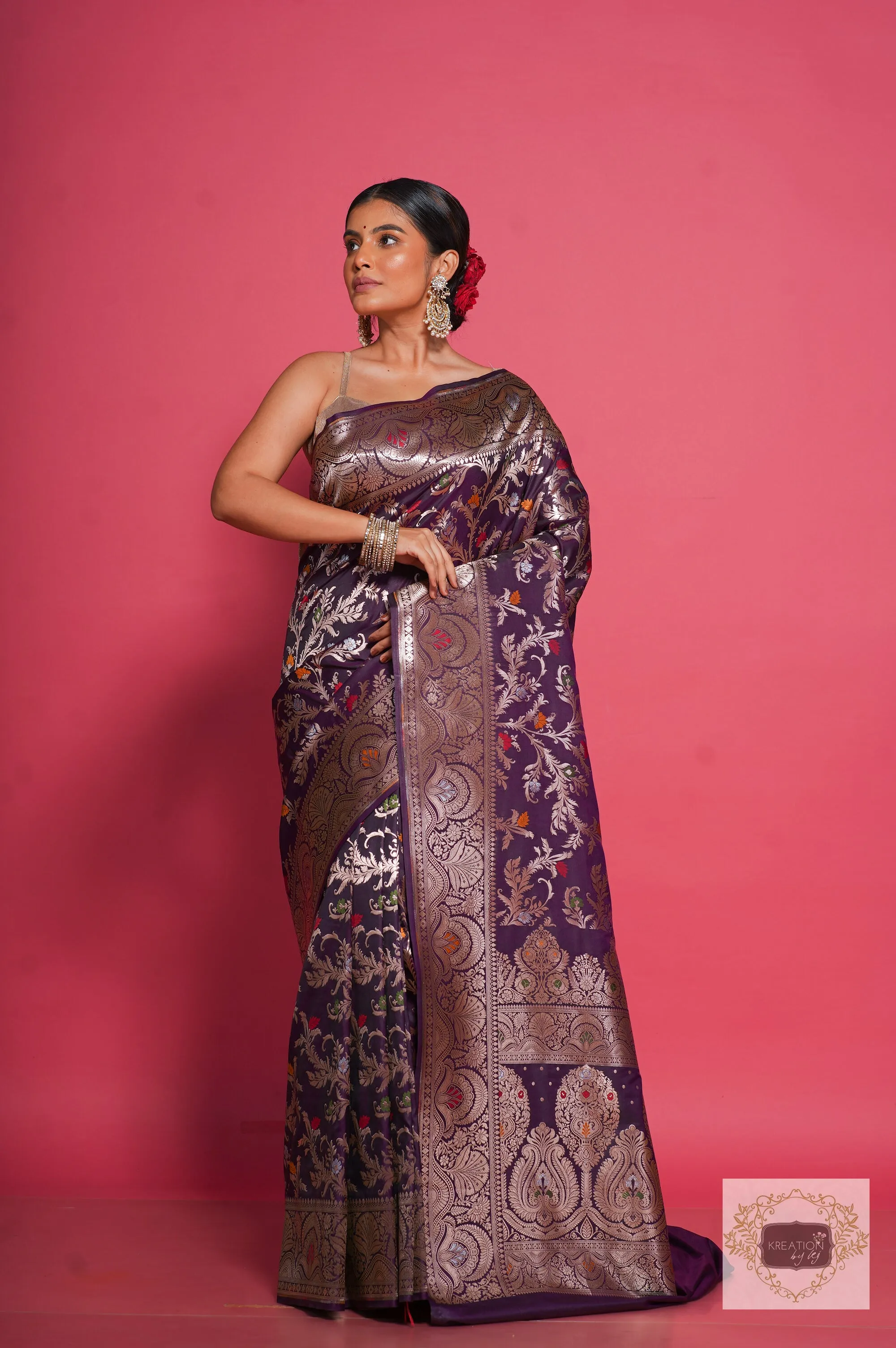 Aubergine Banarasi Kataan Silk Saree