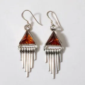 Baltic Amber Triangle Dangle Navajo USA Native American Made 925 Sterling Silver Earrings with French Hook