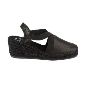 Black Cotton Blend Wedge Espadrille for Women - Tabarca-BK