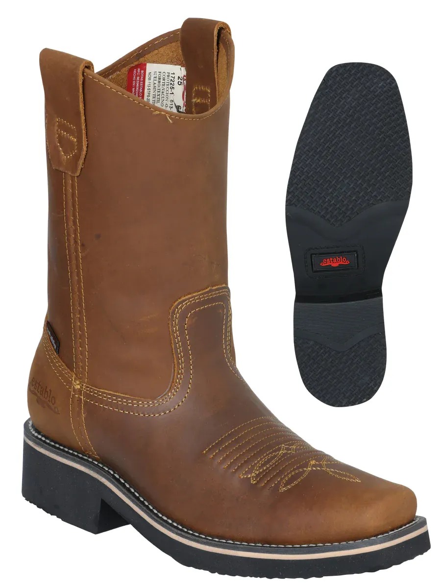 Botas de Trabajo Rodeo de Tubo Pull-On con Punta Suave de Piel Genuina para Hombre 'Establo' - ID: 41530