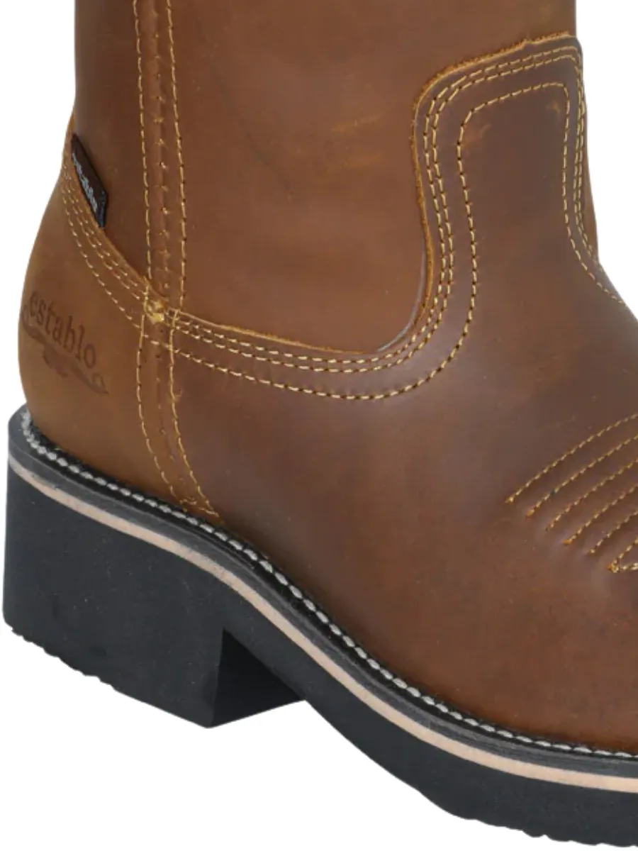 Botas de Trabajo Rodeo de Tubo Pull-On con Punta Suave de Piel Genuina para Hombre 'Establo' - ID: 41530