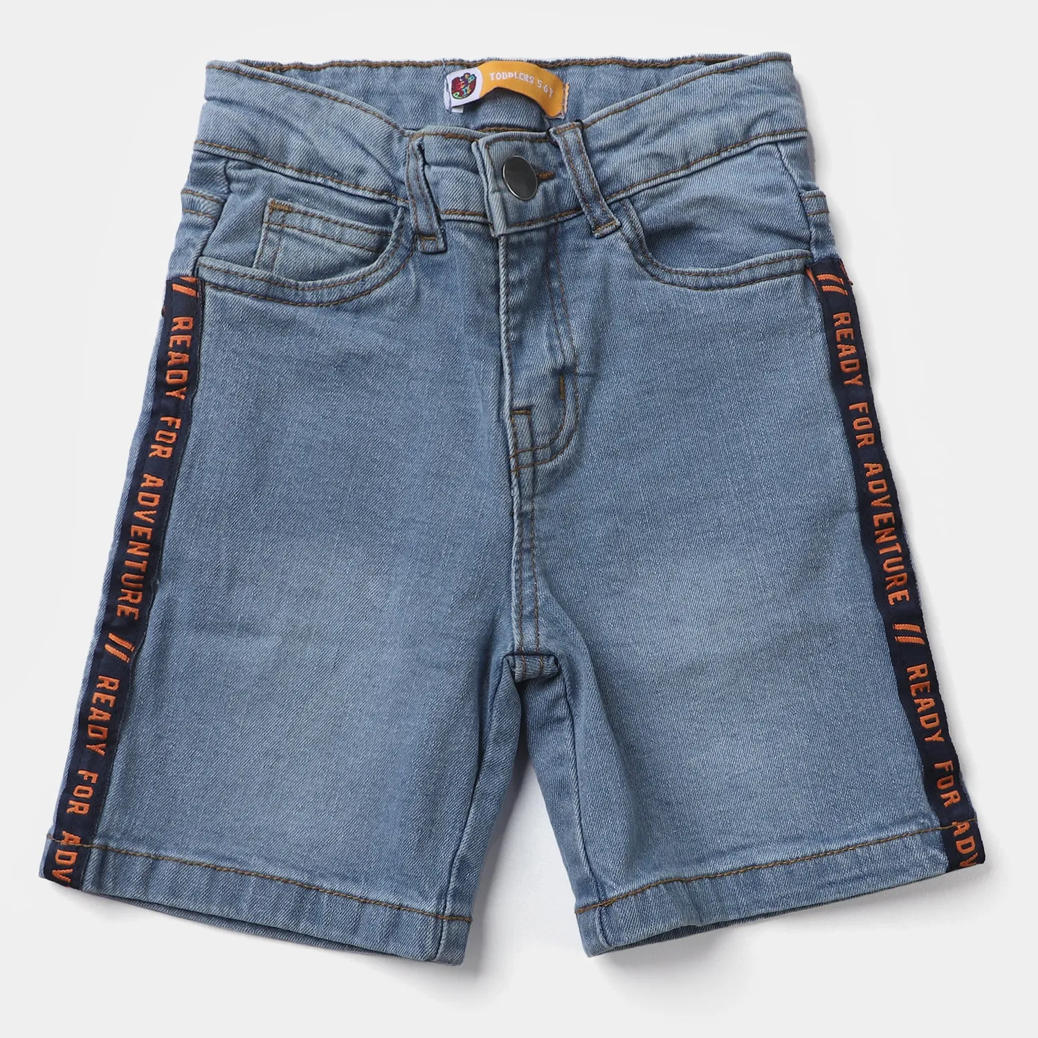 Boys Denim Stretch Short Ready For Adventure-Blue