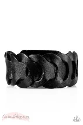 Boys Round Here Men's Black Leather Bracelet - Paparazzi Accessories