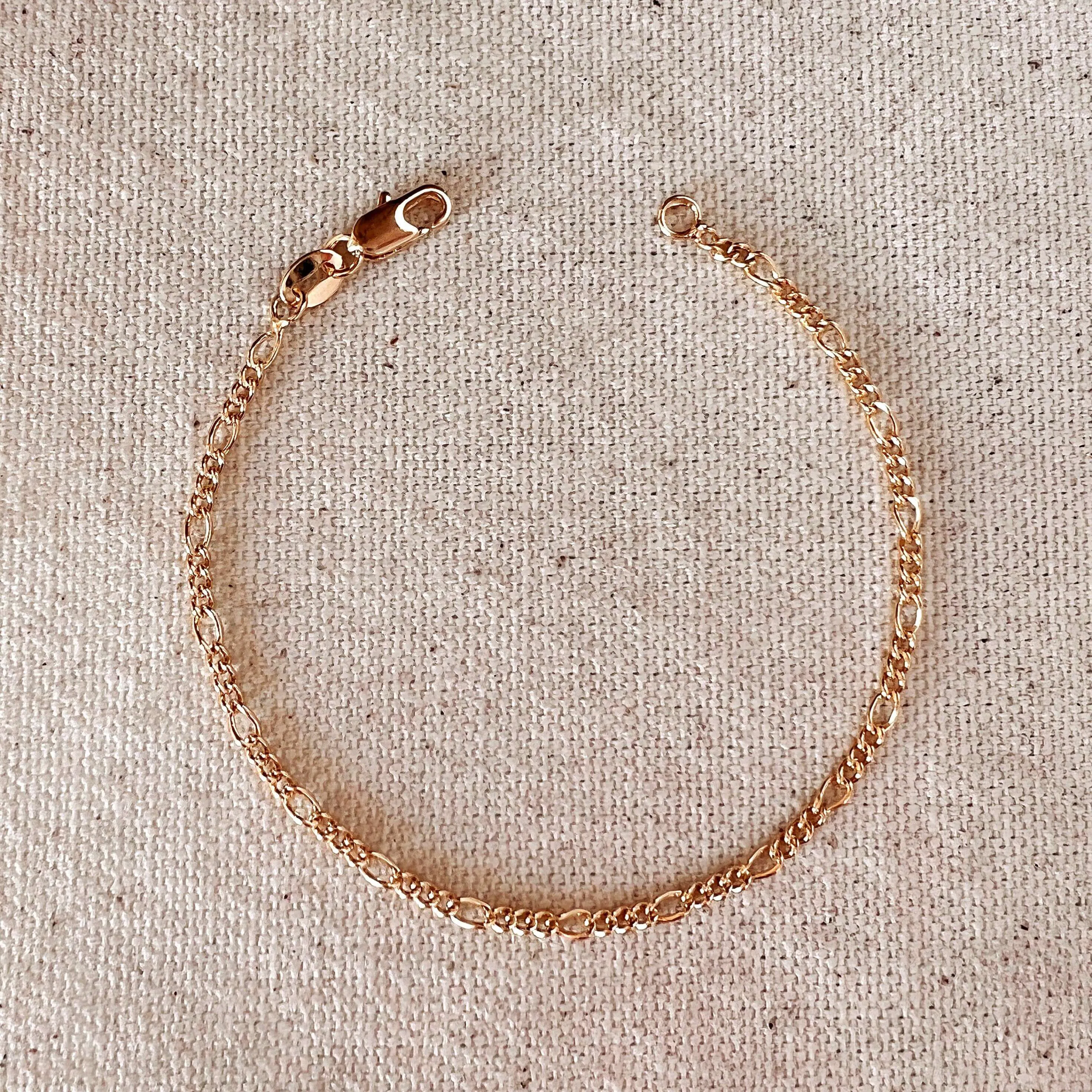 Bracelet 18k Gold Filled 2mm Rounded 3x1 Figaro Chain