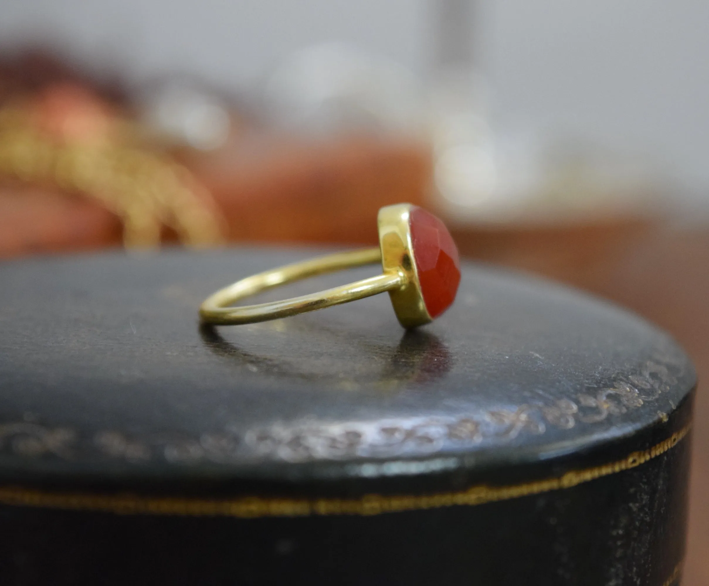 Carnelian Octagon Vermeil Ring