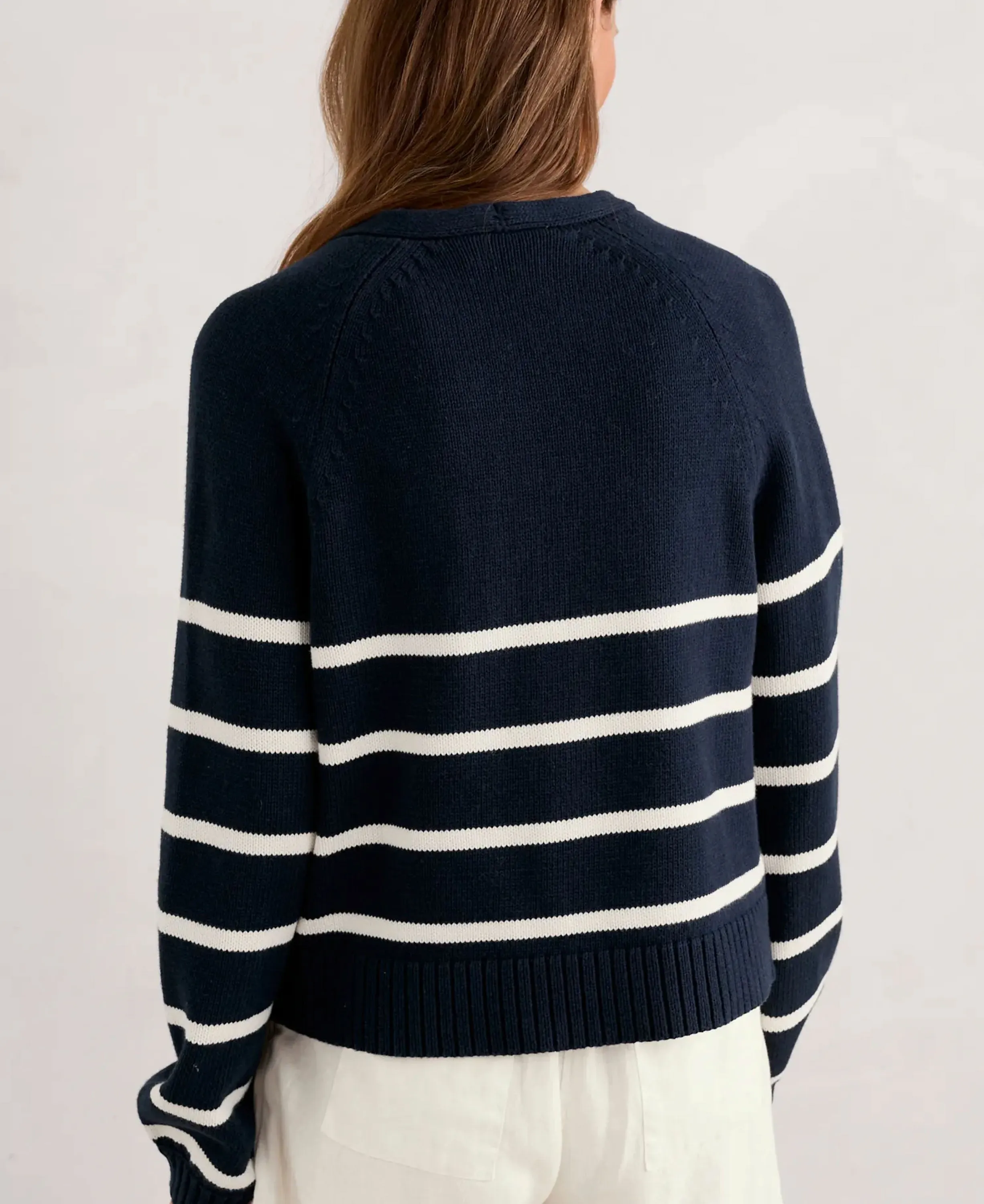 Castle Beach Striped Cardigan - Porthole Maritime Chalk