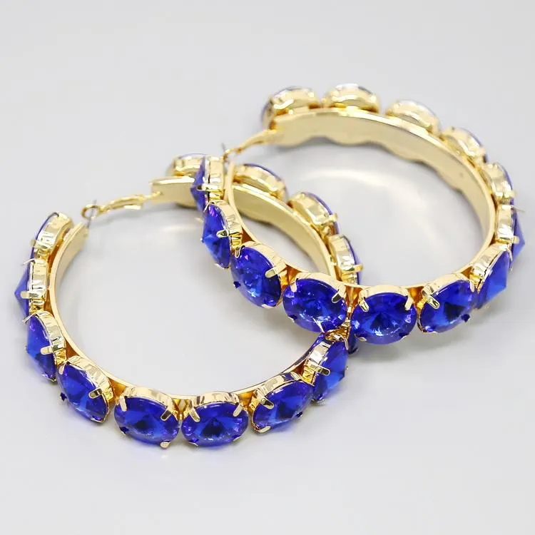 Chunky Glass Stone Hoop Earrings