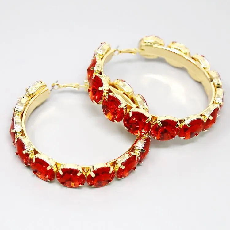 Chunky Glass Stone Hoop Earrings