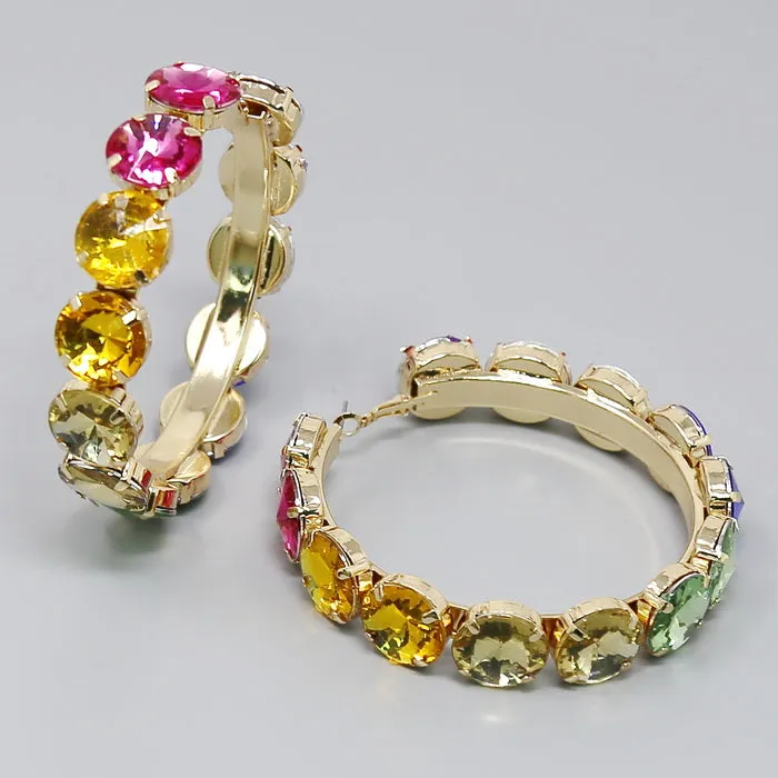 Chunky Glass Stone Hoop Earrings