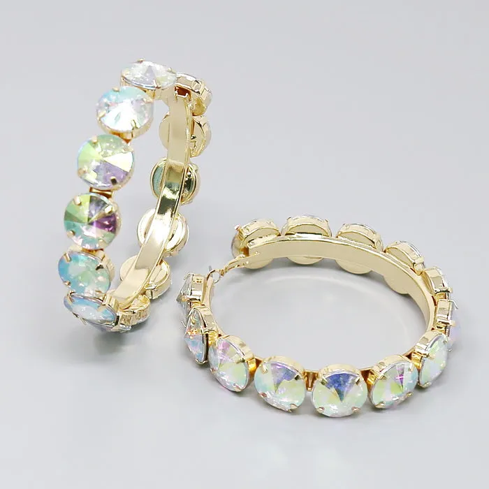 Chunky Glass Stone Hoop Earrings