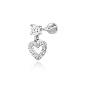 Dangling Pave Heart Screw Back Earring