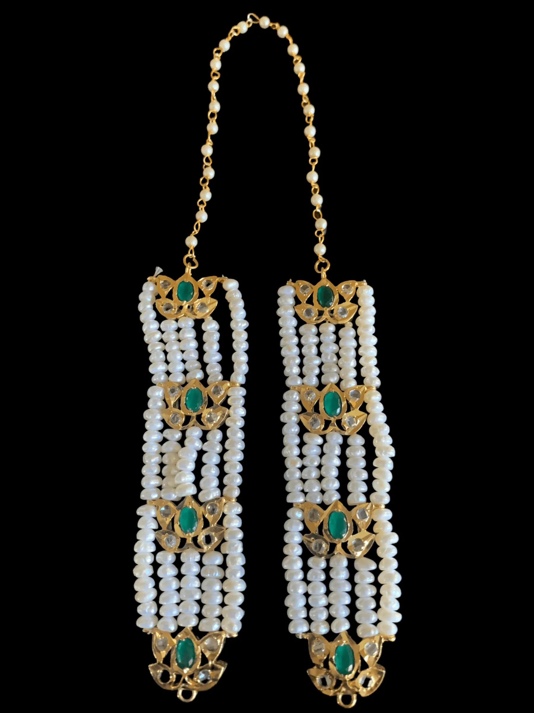 DER200 Lina sheeshphool inspired earrings in fresh water pearls - green ( SHIPS IN 3 WEEKS  )