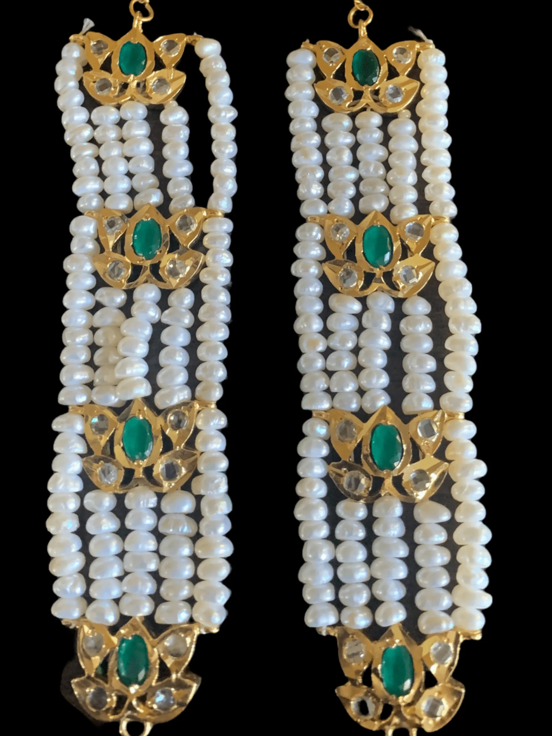 DER200 Lina sheeshphool inspired earrings in fresh water pearls - green ( SHIPS IN 3 WEEKS  )