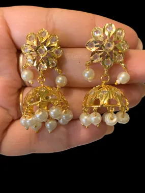 DER350 Pearl jhumka in flower tops ( SHIPS IN 1 WEEK )