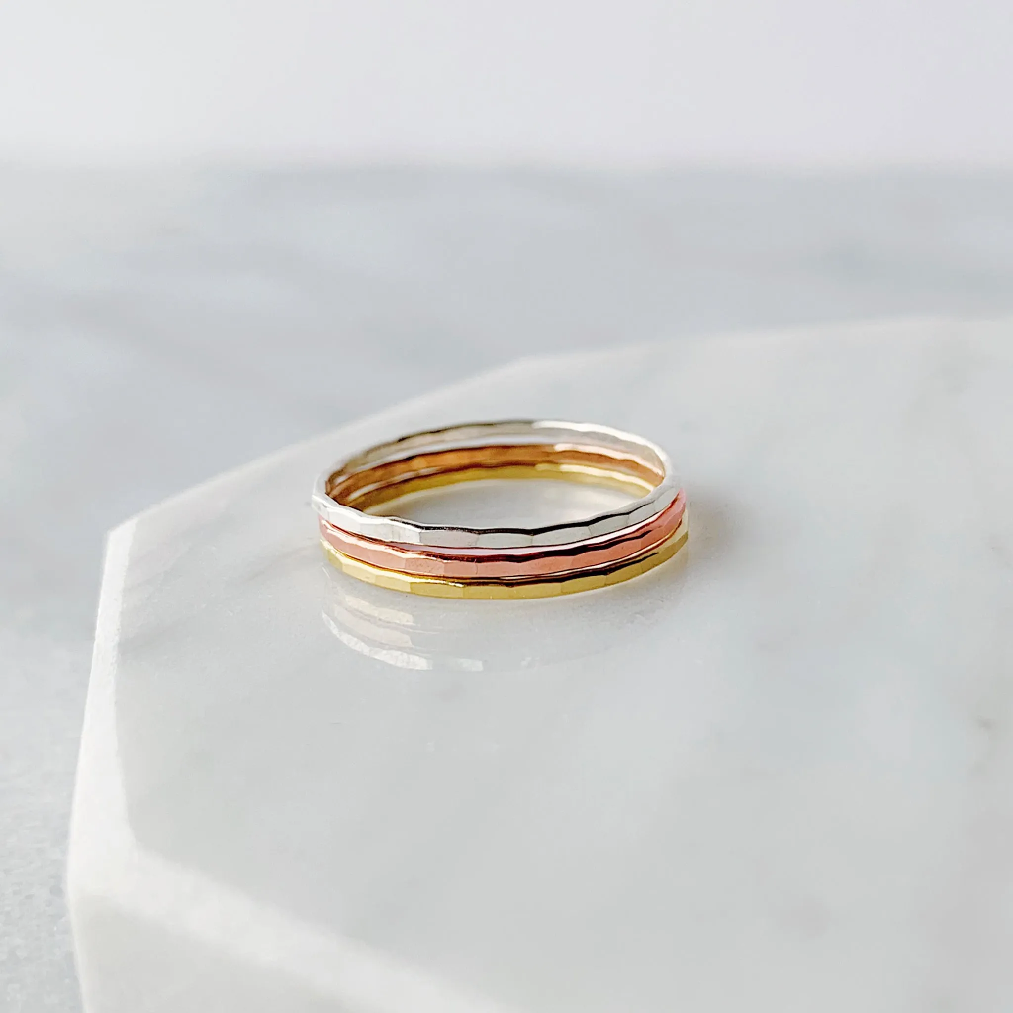 Faceted Stacking Ring Set - Mixed Metals