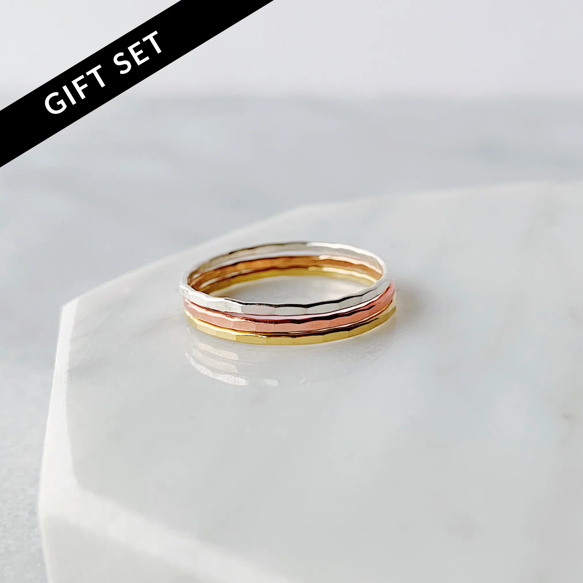 Faceted Stacking Ring Set - Mixed Metals