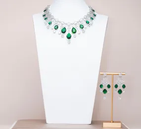 Falna Emerald Green White Gold Luxury Necklace & Earring Set By Jaipur Rose Luxury Indian Jewelry Onli