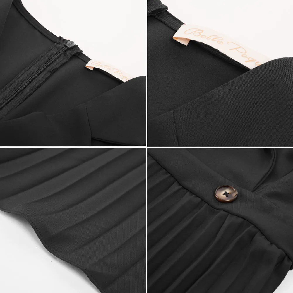 Fans Look of Pleated Dress 3/4 Sleeve Lapel Collar V-Neck Defined Waist A-Line Dress