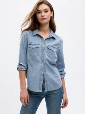 Fitted Denim Western Shirt with Washwell