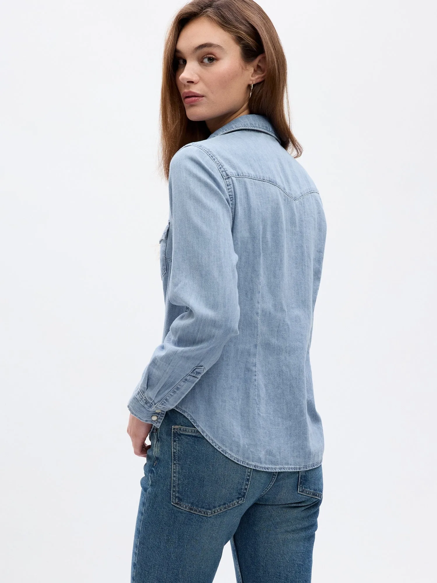 Fitted Denim Western Shirt with Washwell