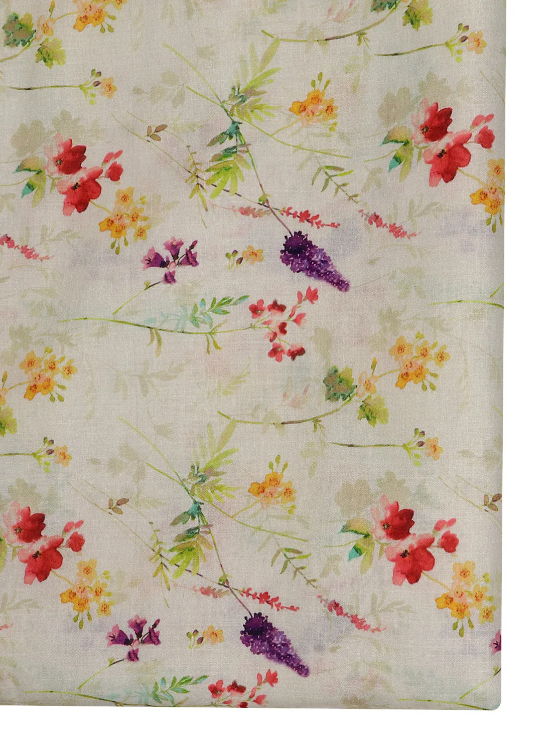 Floral printed Cream Cotton Linen Blend Fabric