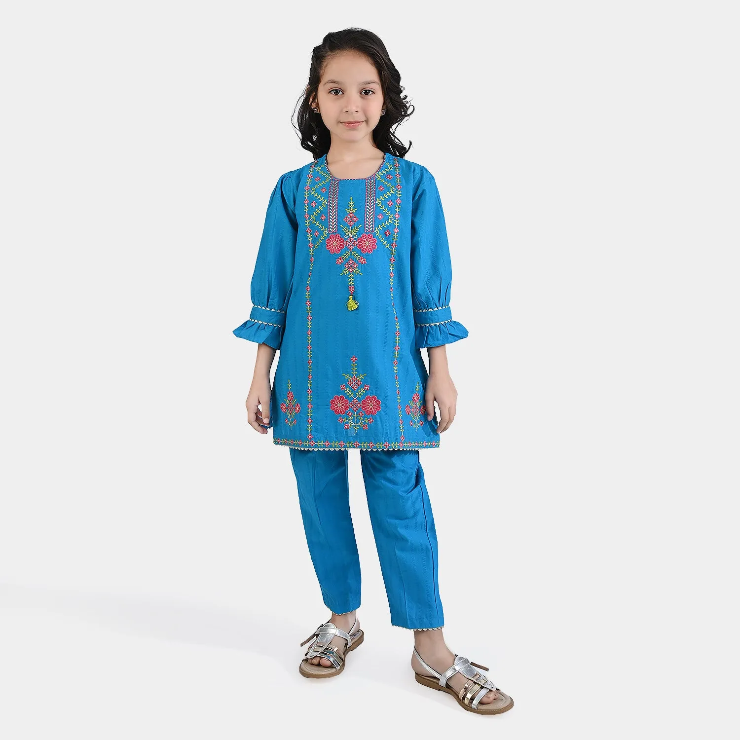 Girls Jacquard EMB 2Pcs Roshan-Teal