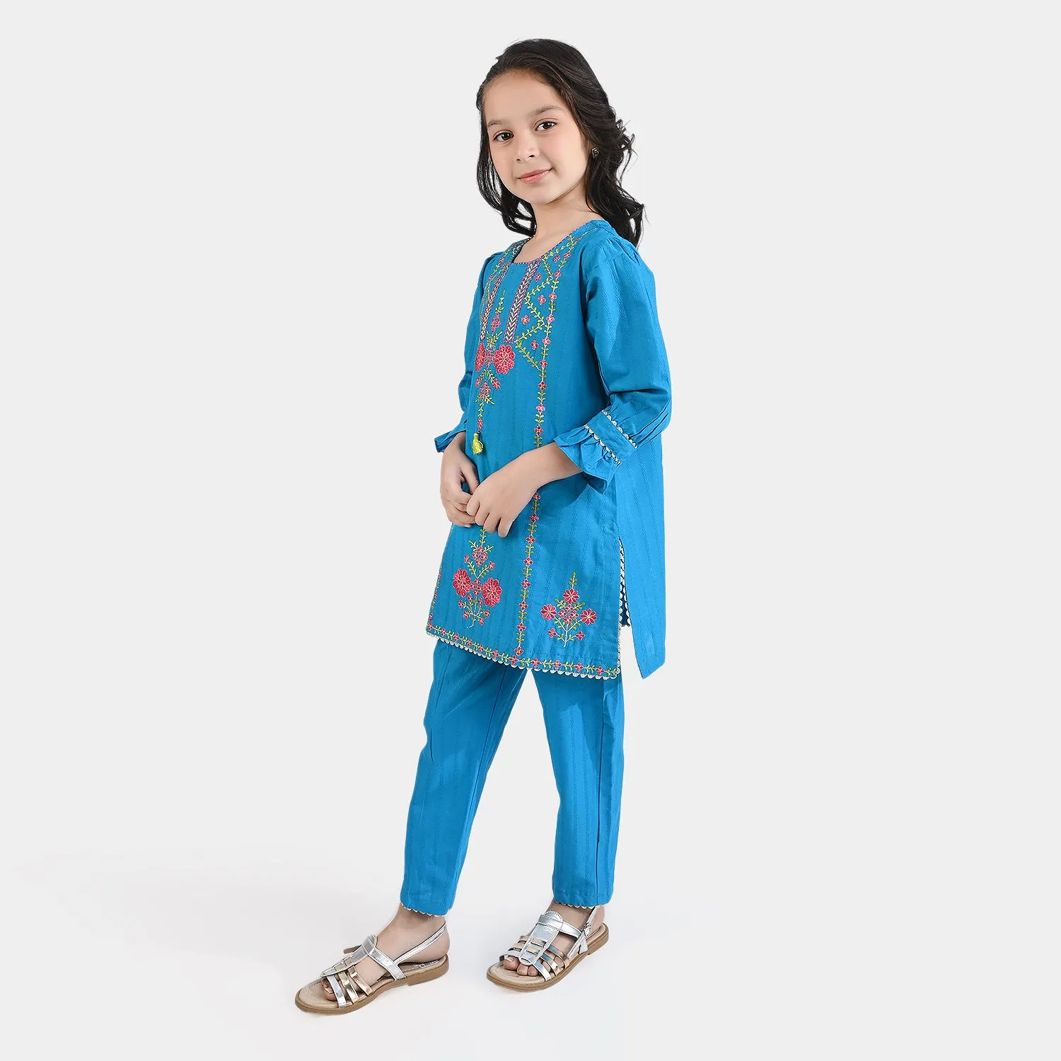 Girls Jacquard EMB 2Pcs Roshan-Teal