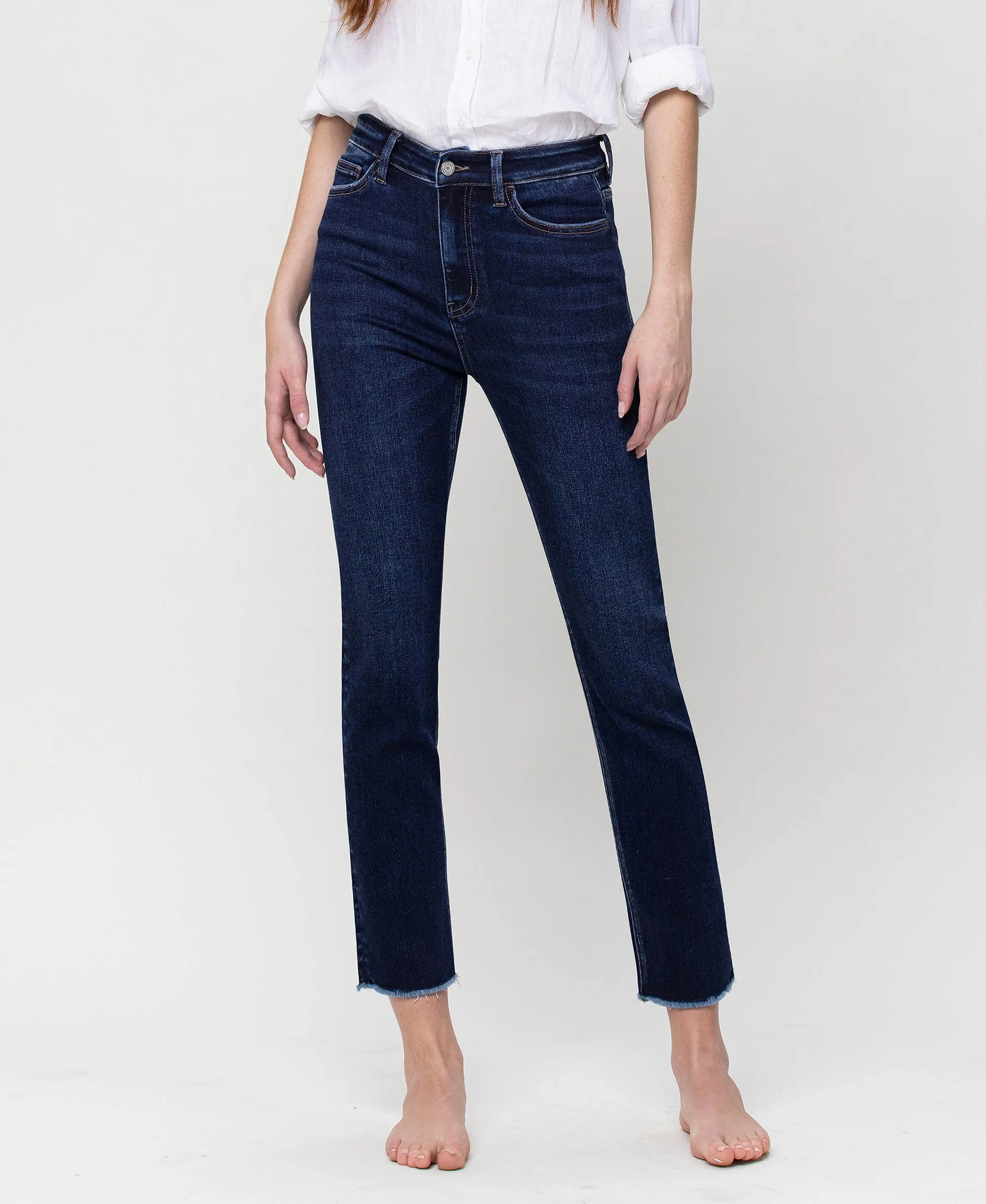 Growing Light - Super High Rise Slim Crop Straight Jeans