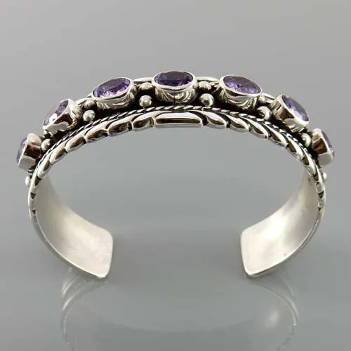 Handcrafted Sterling Silver Amethyst Cuff Bracelet