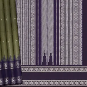 Handwoven Green with Purple Kanchipuram Silk Cotton Saree - 2187T010888DSC