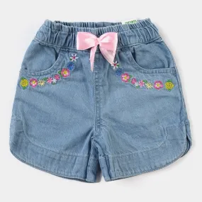 Infant Girls Denim rigid Short Floral-Ice Blue